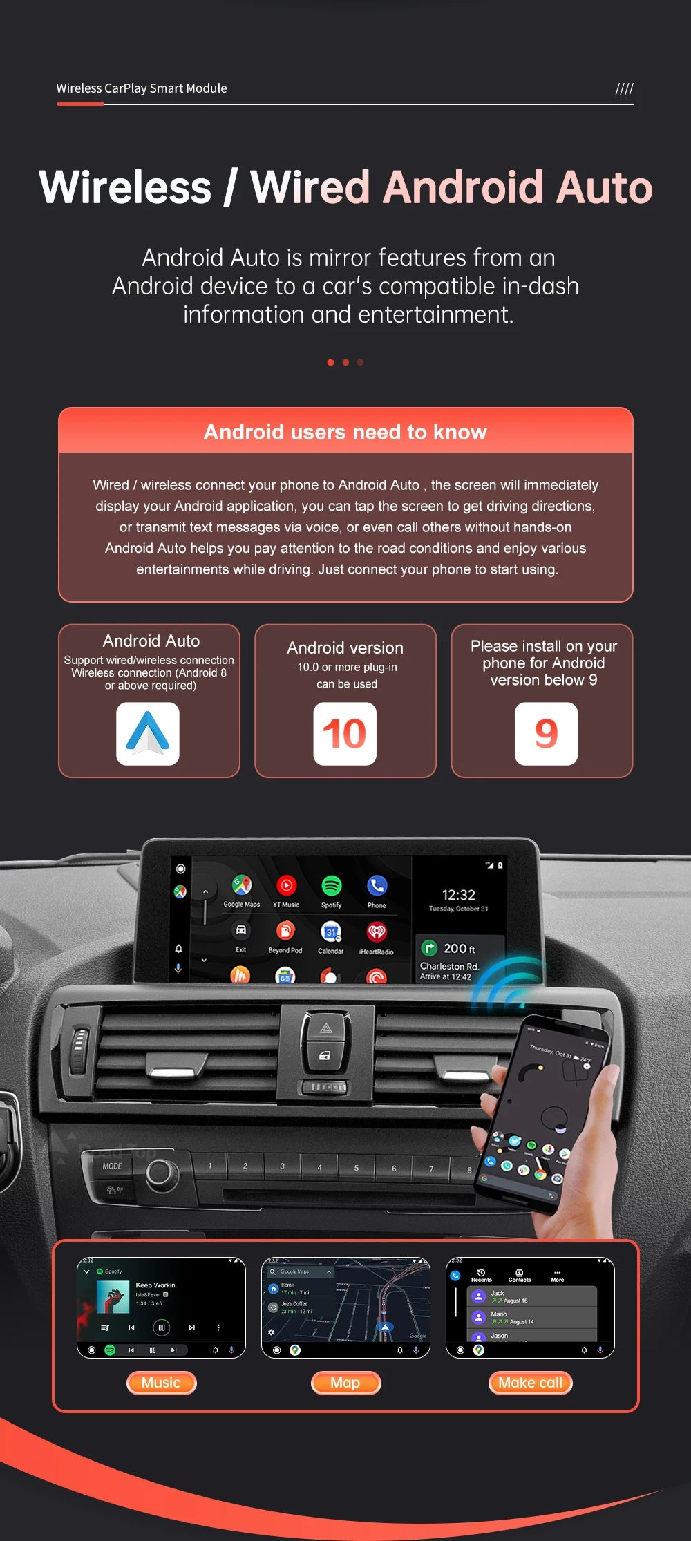 Wireless CarPlay Android Auto pentru BMW Seria 1 2 3 4 5 6 7