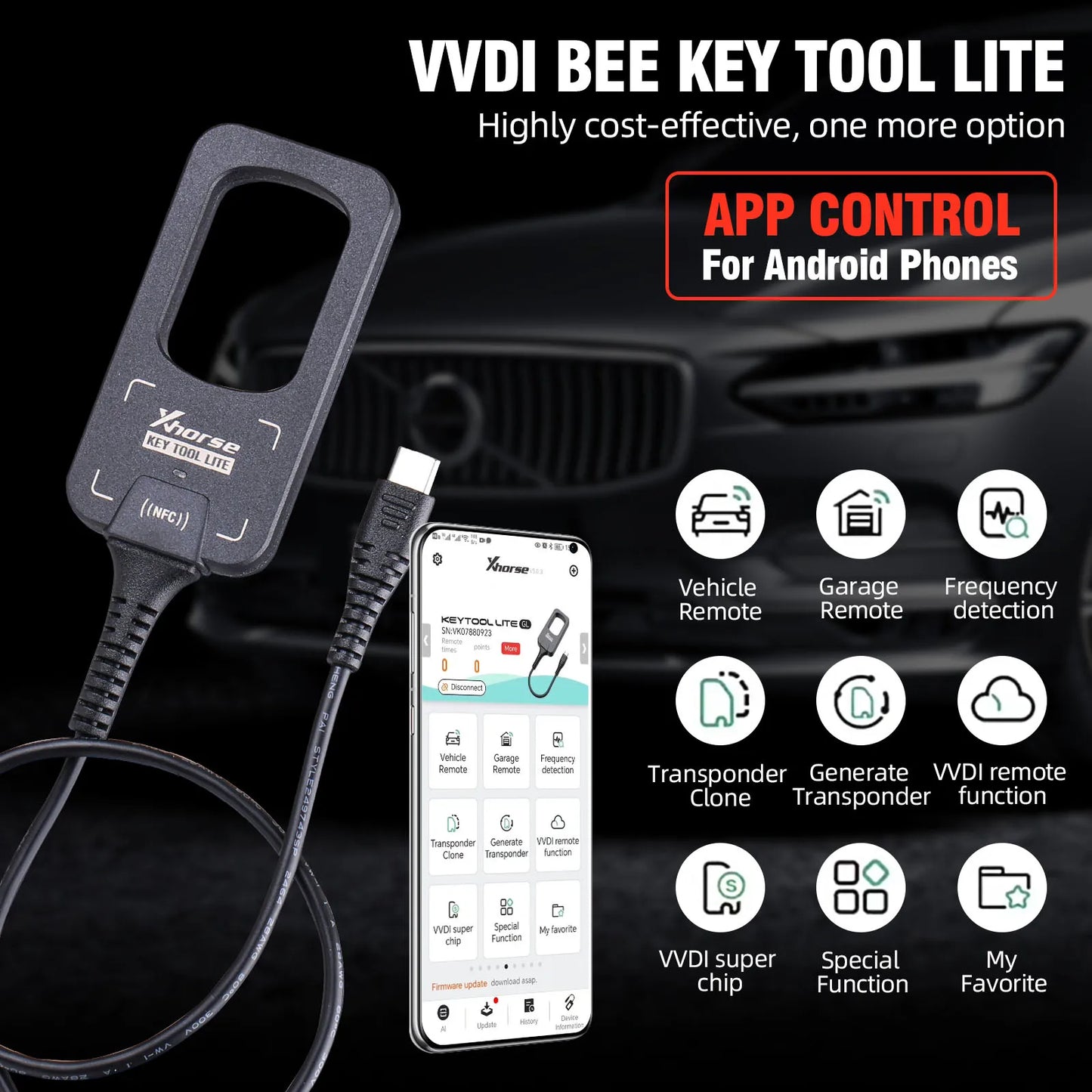 Xhorse VVDI Bee Key Tool Lite Key Generator Remote Programmer with 6PCS XKB501EN Remote Keys On Android Phone English Version