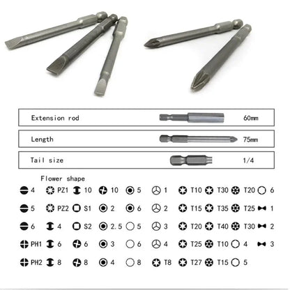 50/36pcs 75mm Extra Long Reach Bit Set Security Magnetic Screwdriver Bits Torx Star Hex Bit Security Bit Set CRV Screwdriver Bit