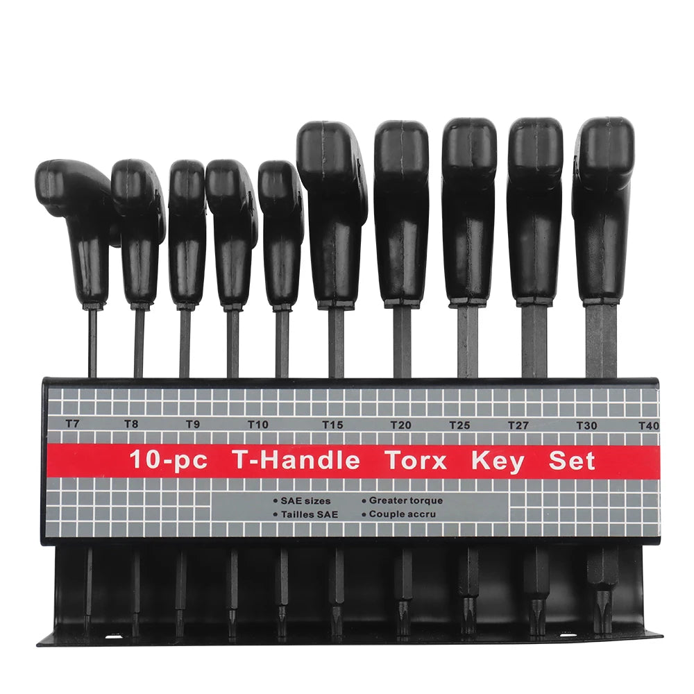 WOZOBUY 10pc Metric or Inch T-Handle Hex Key Allen Wrench Tool Set or Star T-Handle Hex Key Set with Convenient Storage Stand