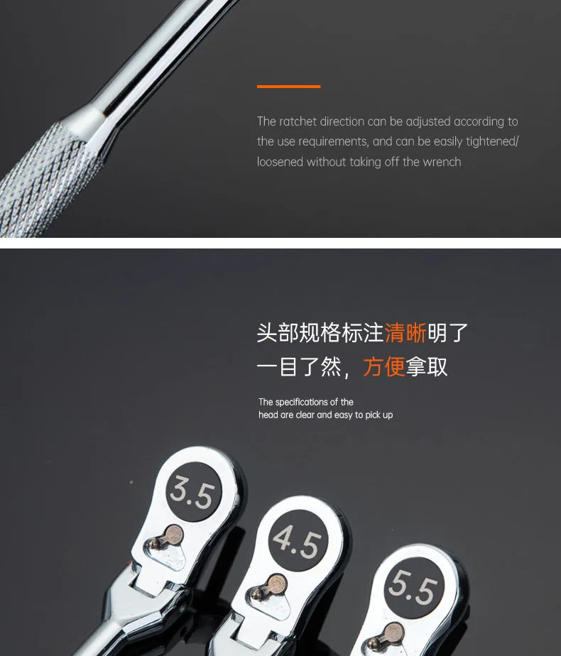 Professional Ratcheting Wrench Set 180° Rotating Head for Quick Two-way Directional Use - Multi-functional Hexagon Wrench