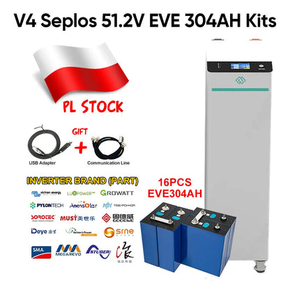 Poland Stock V4 Seplos15.5KWH  Lifepo4 Battery Kits EVE304 Grade A+ Battery With 10A Active Balancer Home Solar CAN RS485