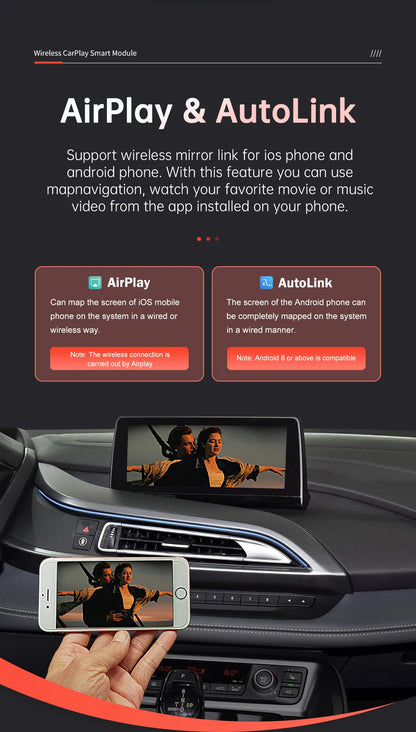 Wireless CarPlay Android Auto pentru sistemul BMW i8 I12 NBT 2014-2018, cu Mirror Link AirPlay Car Play Funcții