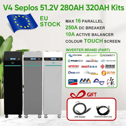 Poland Stock Seplos V4 Kits Lifepo4 Battery With 10A Active Balancer 51.2V 280AH 304AH 314AH Home Solar CAN RS485 Free To EU