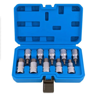 Set de 10 bucăți Hi-Spec Set de biți hexagonal de 1/2 inch Cheie hexagonală cu șase unghiuri pentru cheie cu clichet Instrument manual pentru reparații auto