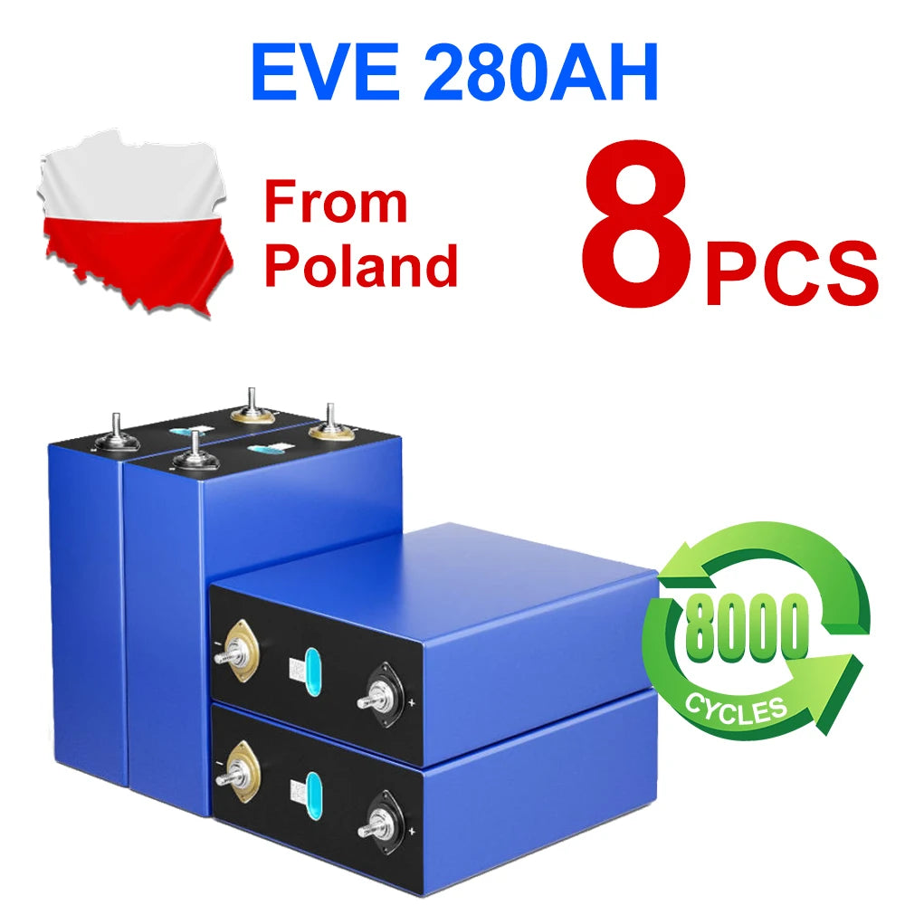 Poland Stock Grade A+ 8000 Cycles  EVE280K 12V 24V 48V 96V Lifepo4 Battery Pack Rechargeable Batteries Tax Free Home Solar