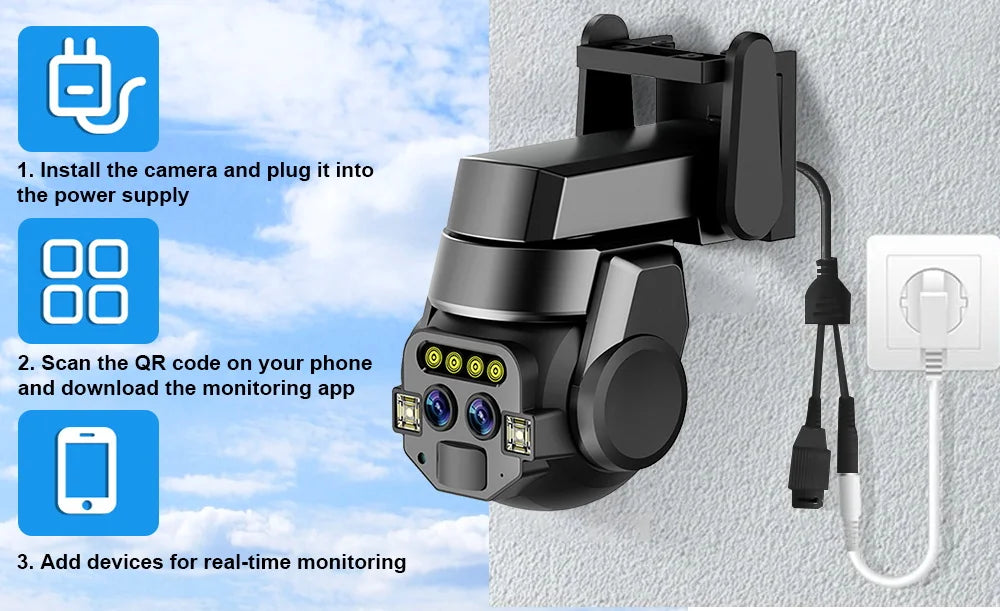 În aer liber AI inteligent WiFi Dual Lens Zoom 10x 6MP Color de înaltă definiție Cameră de monitorizare a vederii nocturne IP66 Rezistent la apă