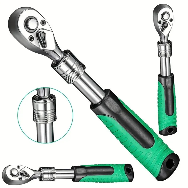 New Retractable Ratchet Set 1/4 3/8 1/2 Inch Drive Rotary Ratchet Reversible Drive 72 Teeth Socket Wrench Mechanical Repair Tool