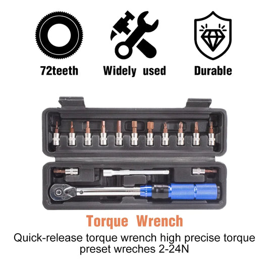 Professional 5-25N.m Micrometer Torque Wrench Set 1/4'' Drive Spanner Hand Tool with 3/8 Adapter - Ideal for Cars Bikes Repairs