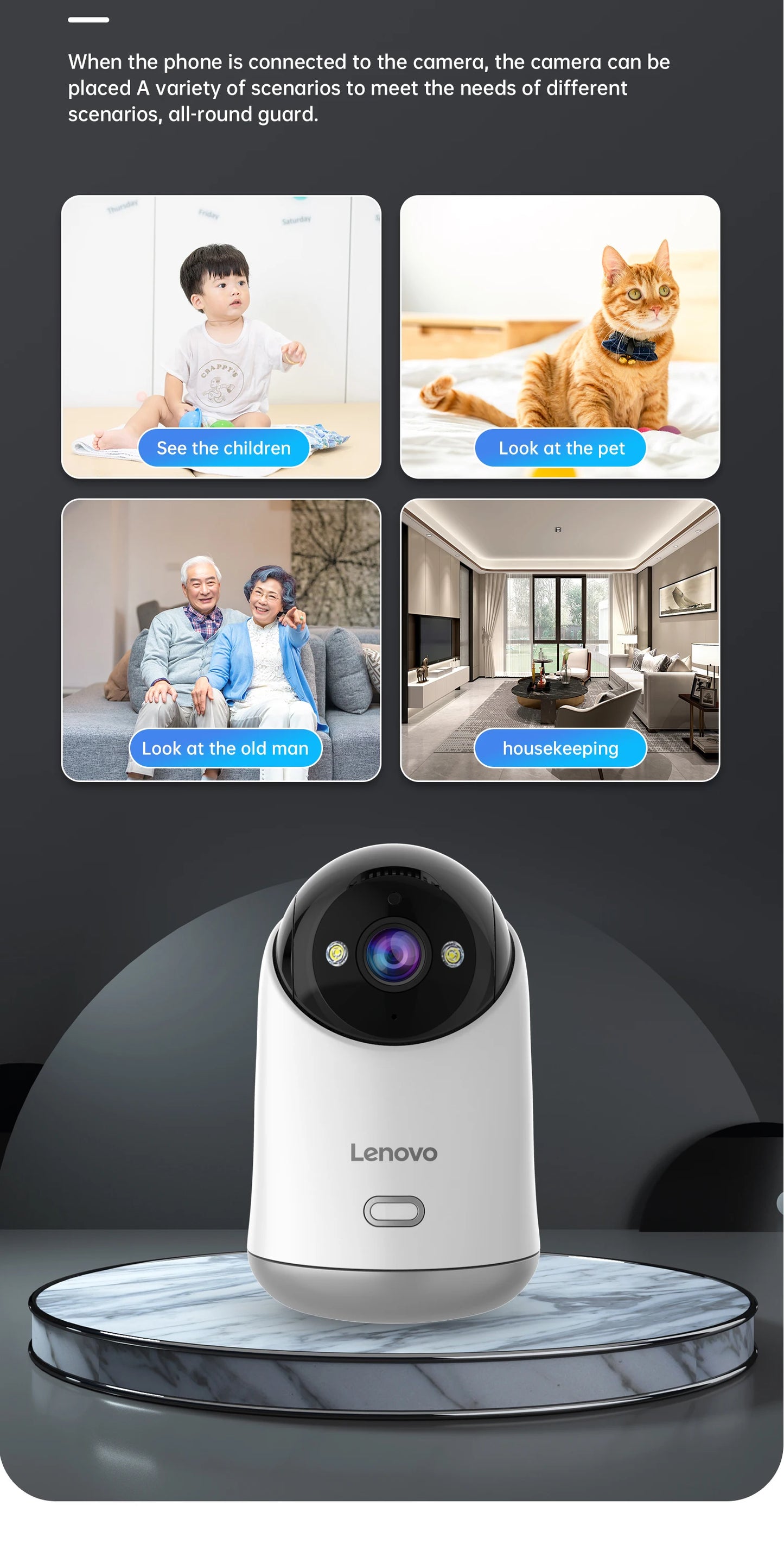 Caméra WiFi Lenovo 5MP Caméra de surveillance IP sans fil d'intérieur pour maison intelligente Suivi automatique Sécurité CCTV Surveillance Baby Monitor