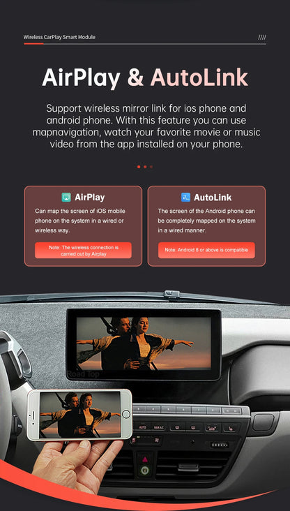 Wireless CarPlay pentru sistemul BMW i3 I01 NBT EVO 2013-2020 cu Android Auto Mirror Link AirPlay Car Play Cameră spate BT GPS