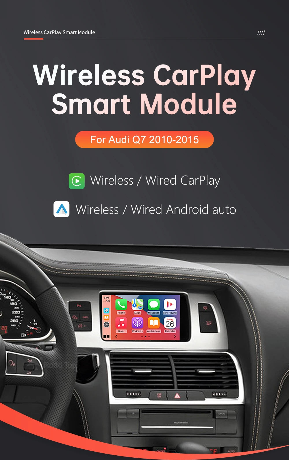 Road Top Wireless CarPlay Android Auto Interface For Audi Q7 2010-2015 with AirPlay Mirror Link Car Play Functions