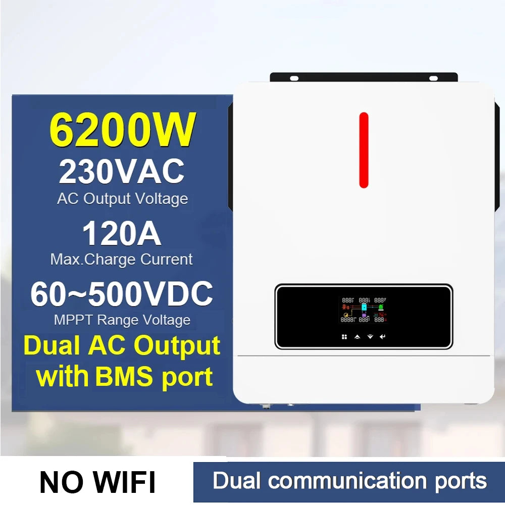 Invertor solar cu ieșire dublă On/Off Grid 4.2KW 24V 6.2KW 48V 120A cu regulator de încărcare solar MPPT Invertor hibrid cu undă sinusoială pură