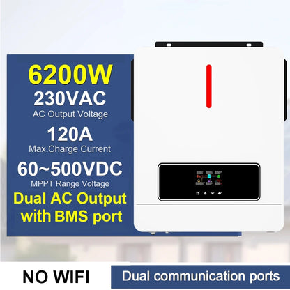 Invertor solar cu ieșire dublă On/Off Grid 4.2KW 24V 6.2KW 48V 120A cu regulator de încărcare solar MPPT Invertor hibrid cu undă sinusoială pură