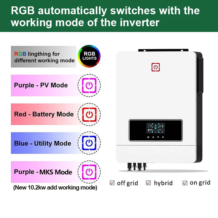 Dual Output On/Off Grid Solar Inverter4.2KW 24V 6.2KW 48V10.2KW With BMS Ports Dual MPPT PV Input Pure Sine Wave Hybrid Inverter