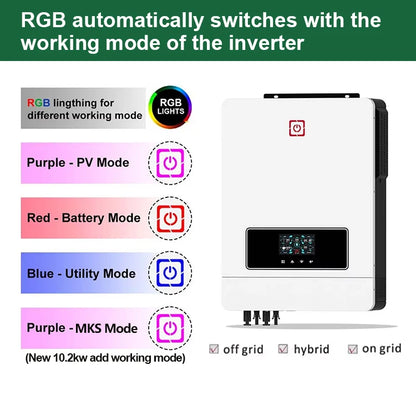 Dual Output On/Off Grid Solar Inverter4.2KW 24V 6.2KW 48V10.2KW With BMS Ports Dual MPPT PV Input Pure Sine Wave Hybrid Inverter