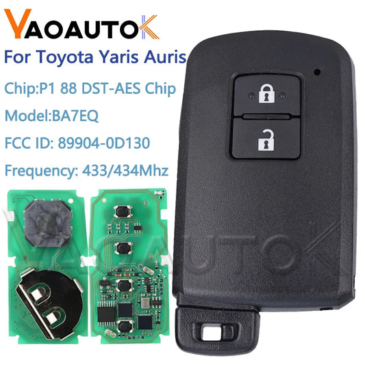 Auto Smart Remote Car Key For Toyota Yaris Auris 2 Buttons BA7EQ P1 88 DST-AES Chip 433MHz Remote Key 89904-0D130 Keyless Start