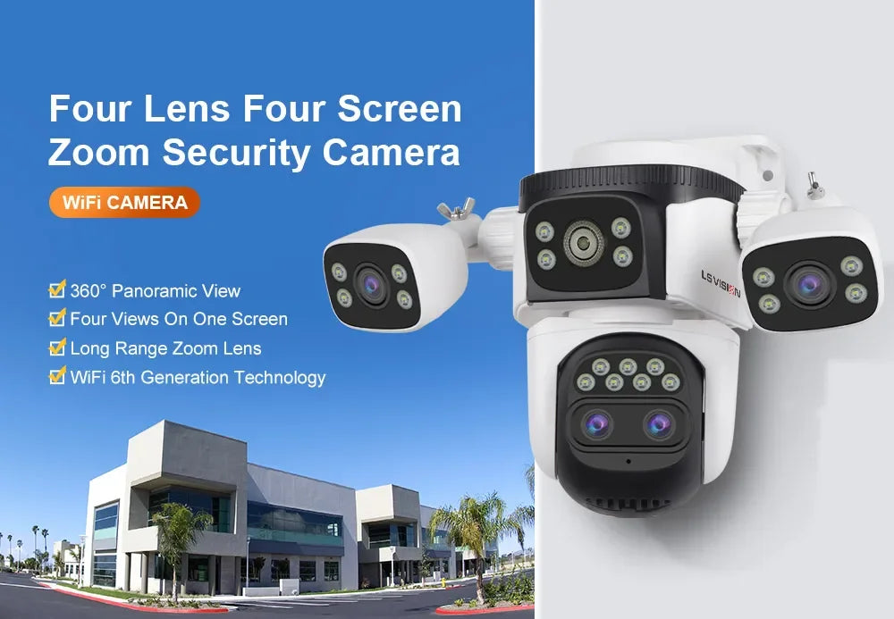 LS VISION 20MP Cameră de securitate WiFi cu patru ecrane pentru exterior Zoom optic 10X cu patru lentile Urmărire automată umană Camere CCTV rezistente la apă