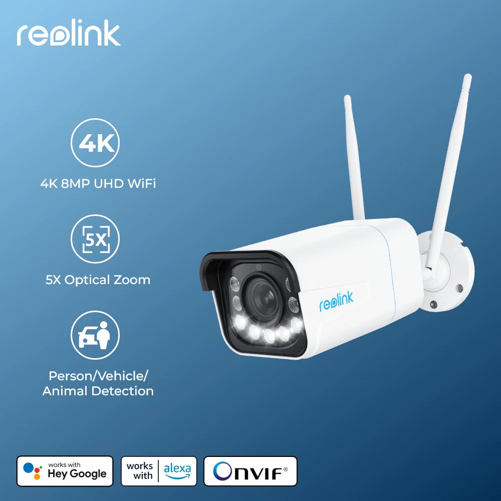 Cameră de securitate Reolink 4K Detectare inteligentă 8MP Wi-Fi 6 Camere de supraveghere tehnică Onvif 2.4G/5Ghz Cameră IP de exterior fără fir de 5MP