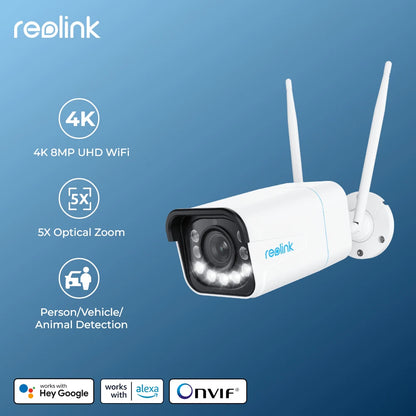 Cameră de securitate Reolink 4K Detectare inteligentă 8MP Wi-Fi 6 Camere de supraveghere tehnică Onvif 2.4G/5Ghz Cameră IP de exterior fără fir de 5MP