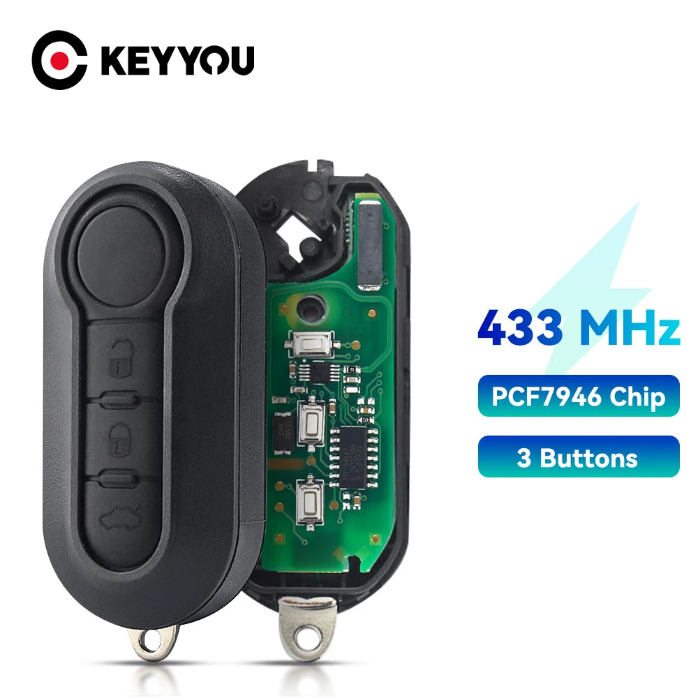 KEYYOU Keyless Entry Car Remote Key Fob 433MHz For Fiat 500L MPV Punto Ducato Qubo 2010-2017 DelphiBSI PCF7946 Chip 3 Buttons