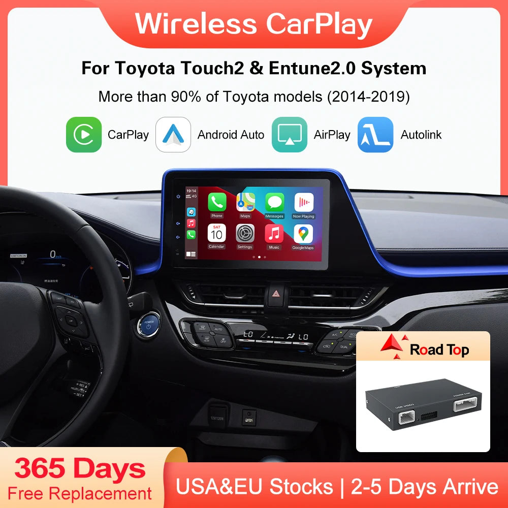 Carplay sans fil Android Auto pour Toyota 2014-2019 Tundra/Highlander/Tacoma/4Runner/Prius/Land Cruiser/Avalon/CH-R/Sienna