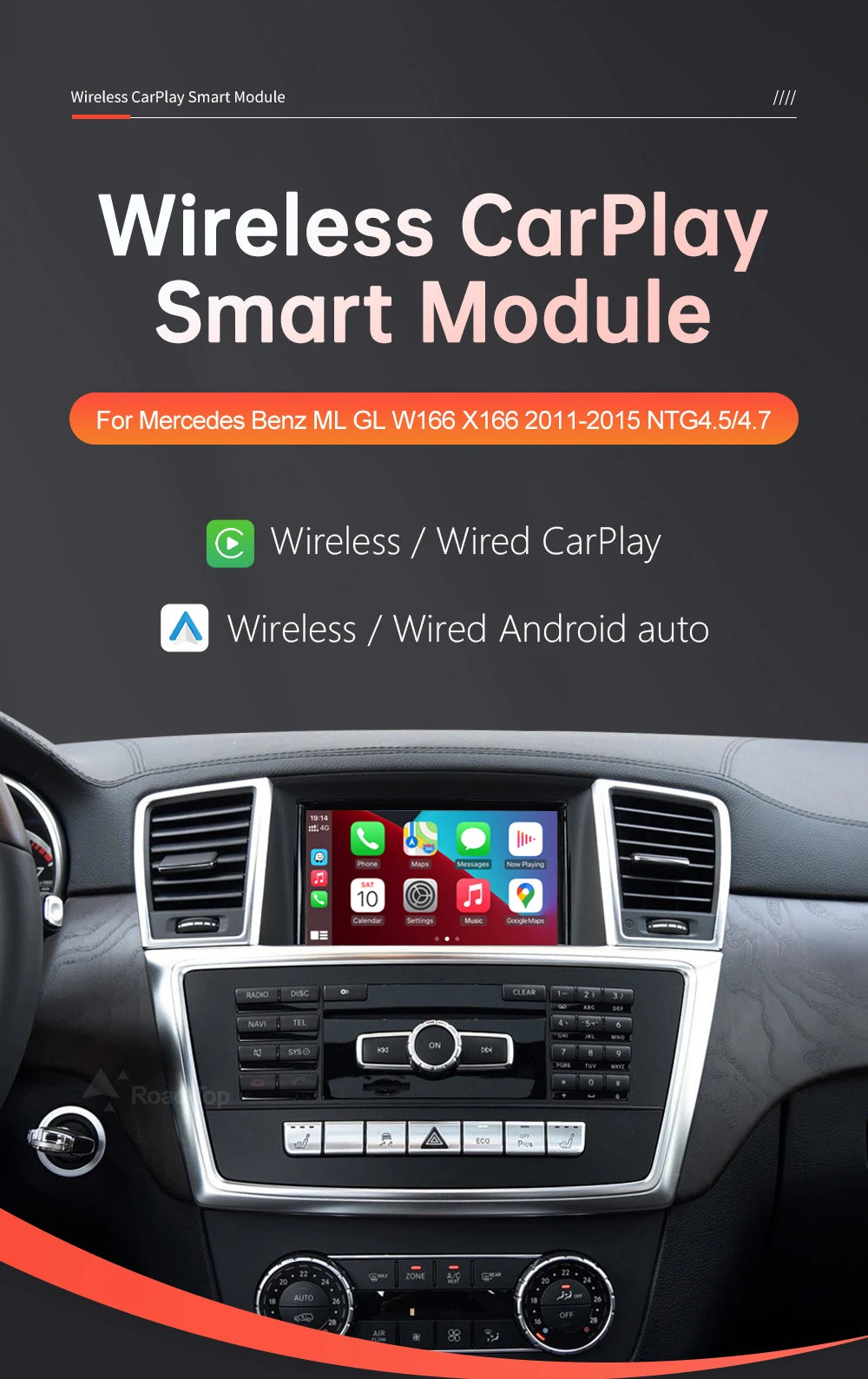 Road Top Wireless CarPlay Android Auto for Mercedes Benz ML GL W166 X166 2012-2015 with Mirror Link AirPlay Car Play Functions