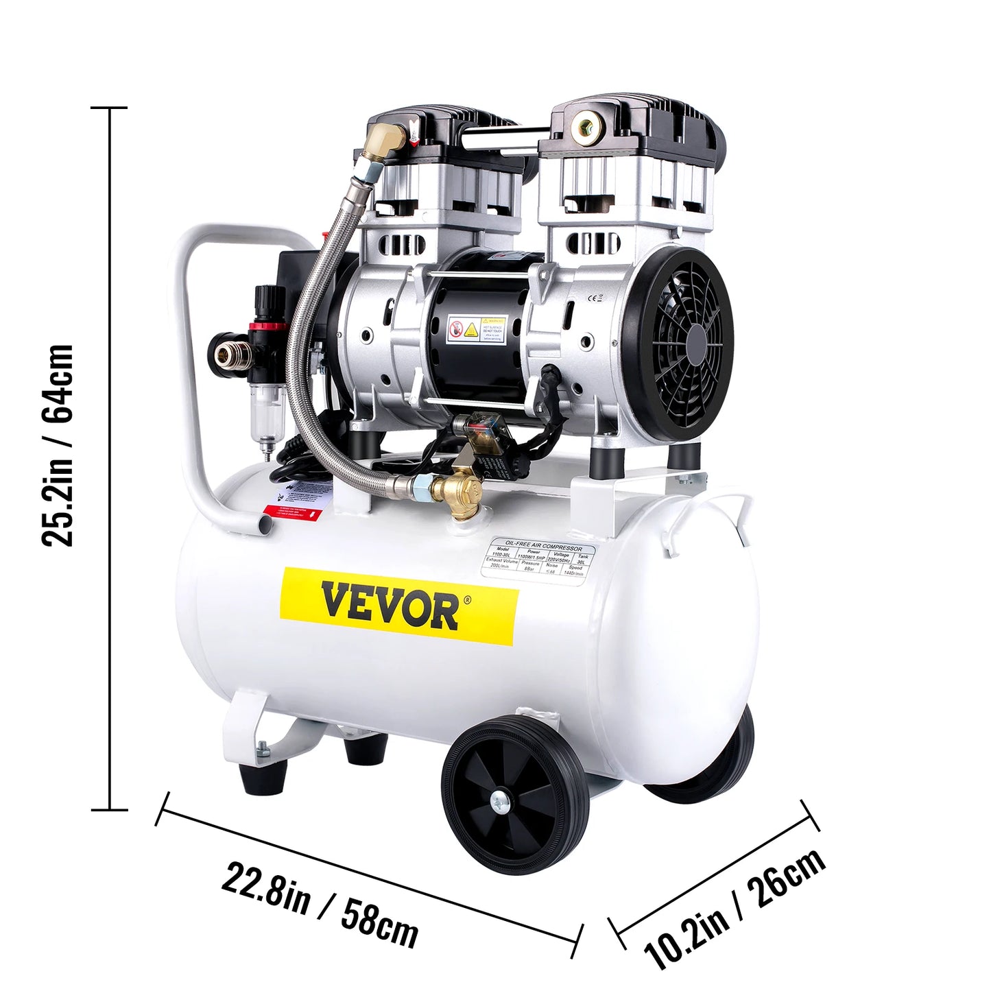 VEVOR 14/18/30/35 L Silent Whisper Compressor 850/1000/1500 W Quiet Oil-Free Compressor 1.1/1.5/2 HP For Workshop Tires Bicycle