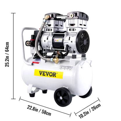 VEVOR 14/18/30/35 L Silent Whisper Compressor 850/1000/1500 W Quiet Oil-Free Compressor 1.1/1.5/2 HP For Workshop Tires Bicycle