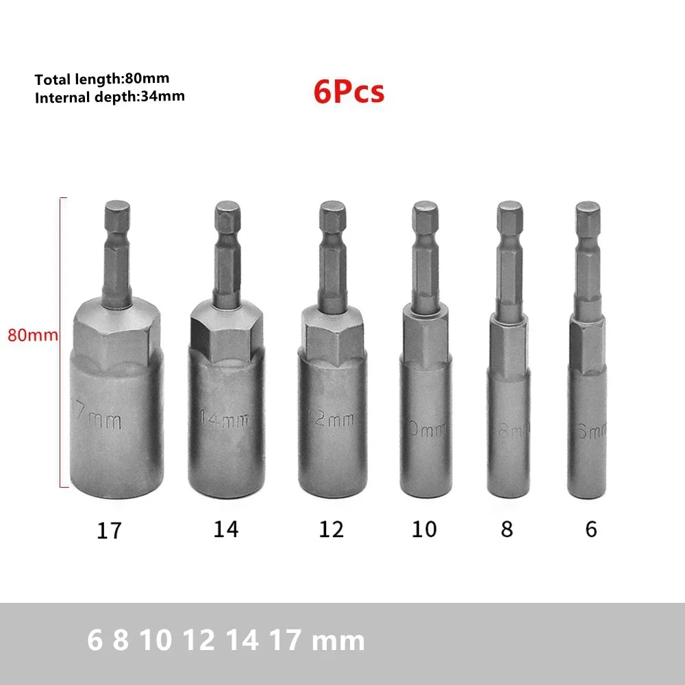 Krachtige 65mm/80mm/150mm Hex Socket Sleeve Nozzles Nut Driver Set Power Nut Driver Power Drills Impact Drivers Repair Tools