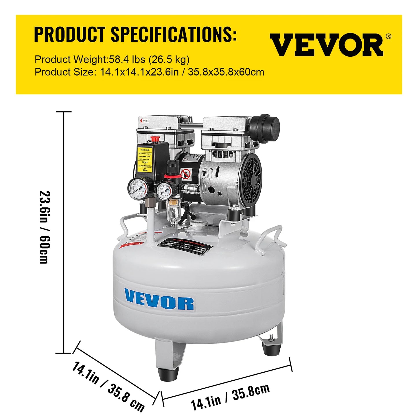 VEVOR Vertical Air Compressor 6.6/8.8 Gal Ultra Quiet Oil-Free Air Compressor 30L/40L Tank Silent Air Compressor 850W Low noise