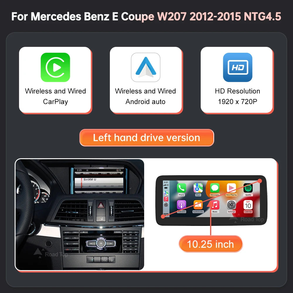 Écran d'affichage multimédia pour Benz E Coupé W207 2009-2016 NTG4.0/4.5/5.0 Carplay sans fil Android Auto Radio Navigation Airplay