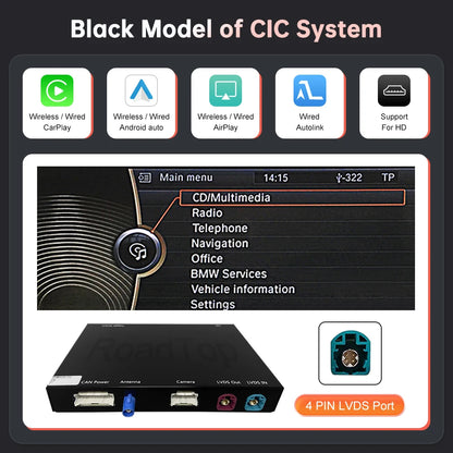 Road Top CarPlay sans fil pour BMW X5 E70 X6 E71 2011-2013 X1 E84 2009-2015 CIC avec Android Auto Mirror Link Fonctions AirPlay