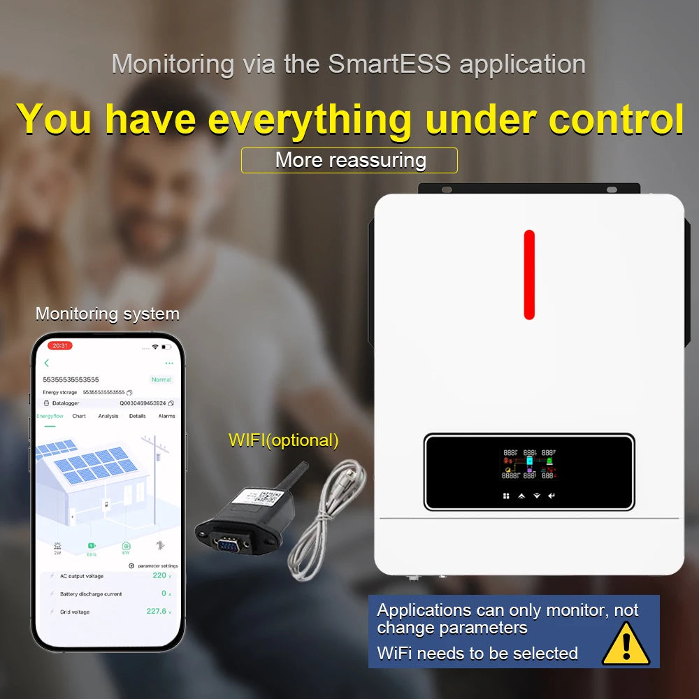 Dual Output On/Off Grid Solar Inverter4.2KW 24V 6.2KW 48V10.2KW With BMS Ports Dual MPPT PV Input Pure Sine Wave Hybrid Inverter