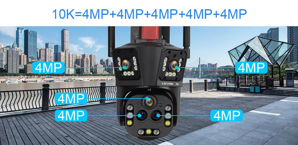 LS VISION 10K UHD WiFi IP Cameră de exterior Zoom optic 20X Urmărire automată 6K PTZ Cinci lentile Trei ecrane Cameră de securitate rezistentă la apă