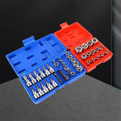 34 de bucăți de înaltă calitate Torx Star Sockets &amp; Bit Set Instrument portabil Torque Star Socket Masculin / Femeie E-Security Bits Drive Hand Tools