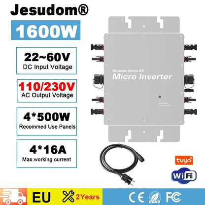 Micro-onduleur sans fil 1600 W WVC Convertisseur de raccordement au réseau solaire DC22-60 V à 120 V 230 V Interrupteur automatique