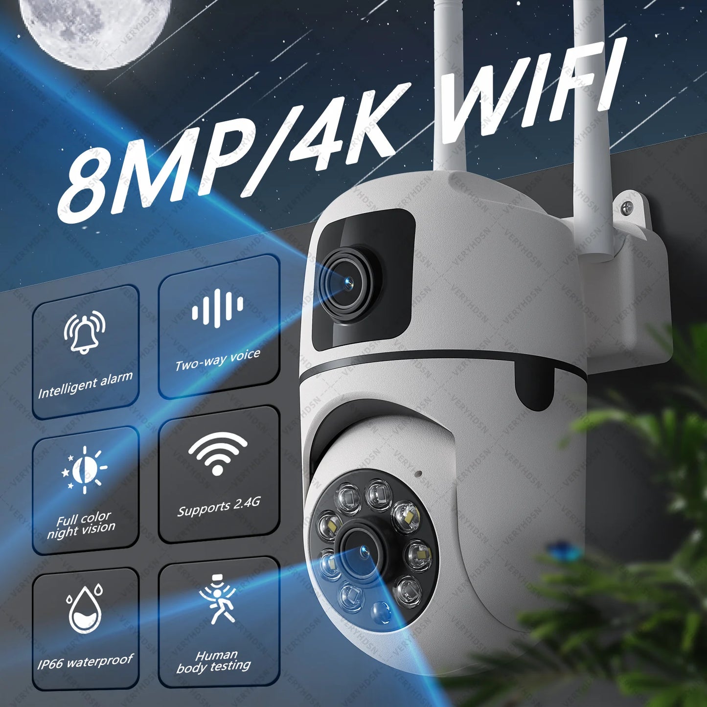 Caméra IP à double objectif 8MP Caméra de surveillance extérieure Wifi PTZ Double écran AI Suivi automatique Protection de sécurité Vidéo Étanche