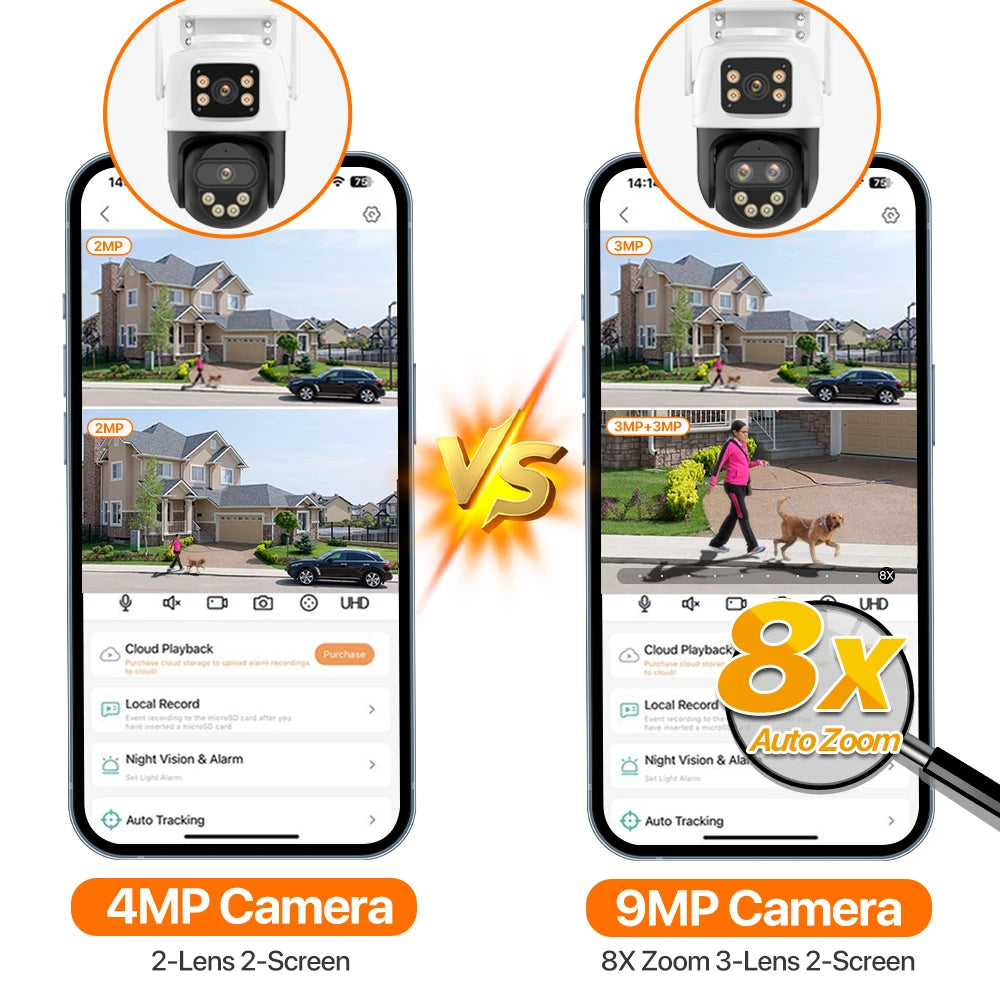 Caméra WIFI 9MP 5K Zoom 8X Trois objectifs Caméra de sécurité WiFi 4MP Caméra IP Vision nocturne couleur Caméra de surveillance à suivi automatique Ai ICSee