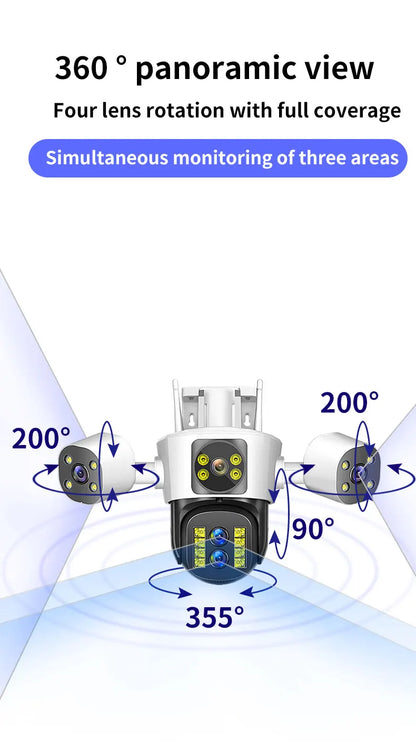 Cameră de securitate 8K 16MP WiFi Zoom 10X Ecrane triple cu patru lentile Cameră PTZ în aer liber Urmărire automată Camere de supraveghere video CCTV