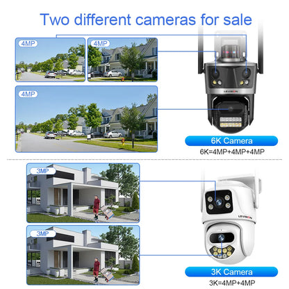 LS VISION 12MP 6K Three Screen IP Camera Outdoor WiFi PTZ Auto Tracking Security Video Surveillance iCSee Red Blue Light Alarm