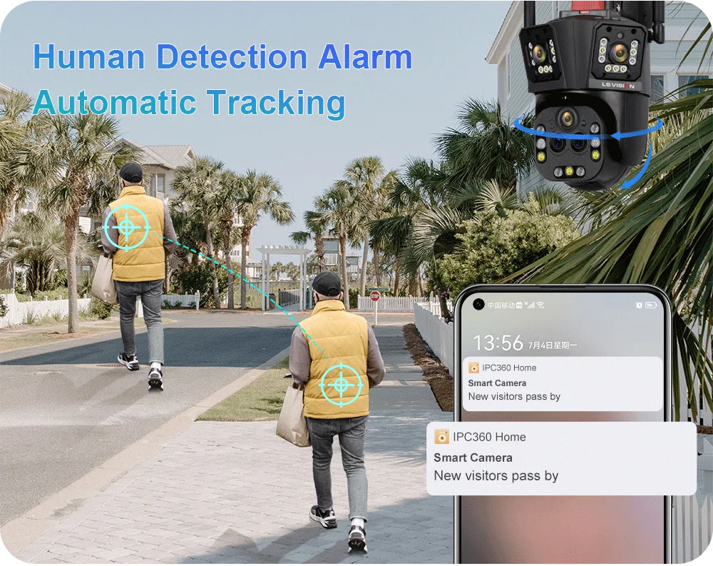 LS VISION 10K UHD WiFi IP Cameră de exterior Zoom optic 20X Urmărire automată 6K PTZ Cinci lentile Trei ecrane Cameră de securitate rezistentă la apă