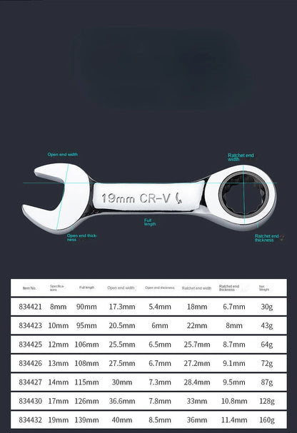 1 clé à douille à cliquet réversible de 6 à 19 mm, clé à douille à 72 dents, outils de réparation d'écrous