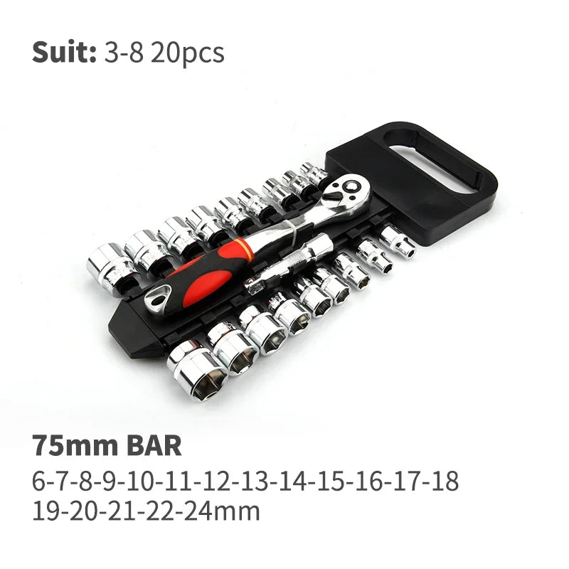 Crv Quick Release Reversible Ratchet Socket Wrench Set Tools with Hanging Rack 1/4"3/8''1/2'' Drive 6.35mm 10mm 12.5mm