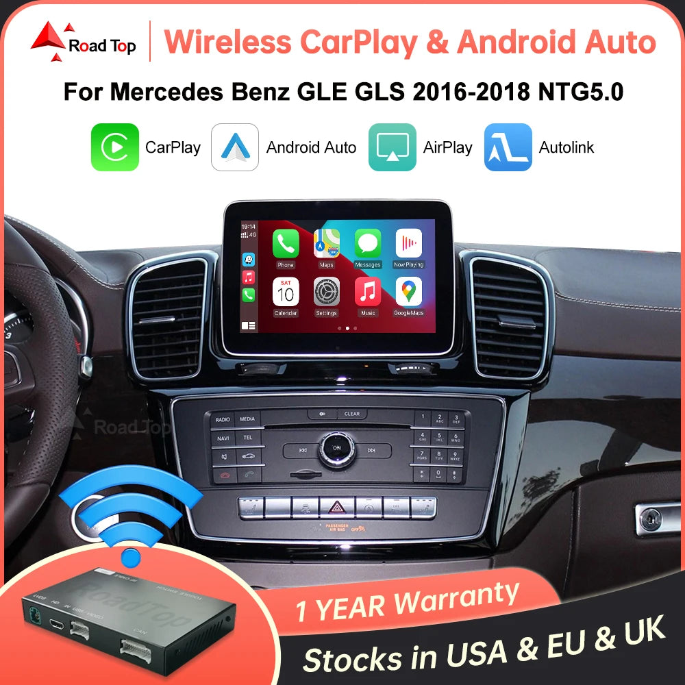 Road Top Wireless CarPlay Android Auto for Mercedes Benz GLE GLS 2016-2018, with Mirror Link AirPlay Car Play Functions