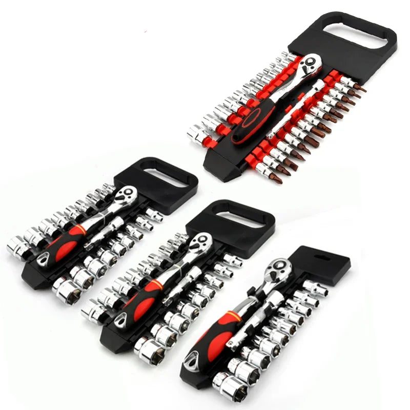 Crv Quick Release Reversible Ratchet Socket Wrench Set Tools with Hanging Rack 1/4"3/8''1/2'' Drive 6.35mm 10mm 12.5mm