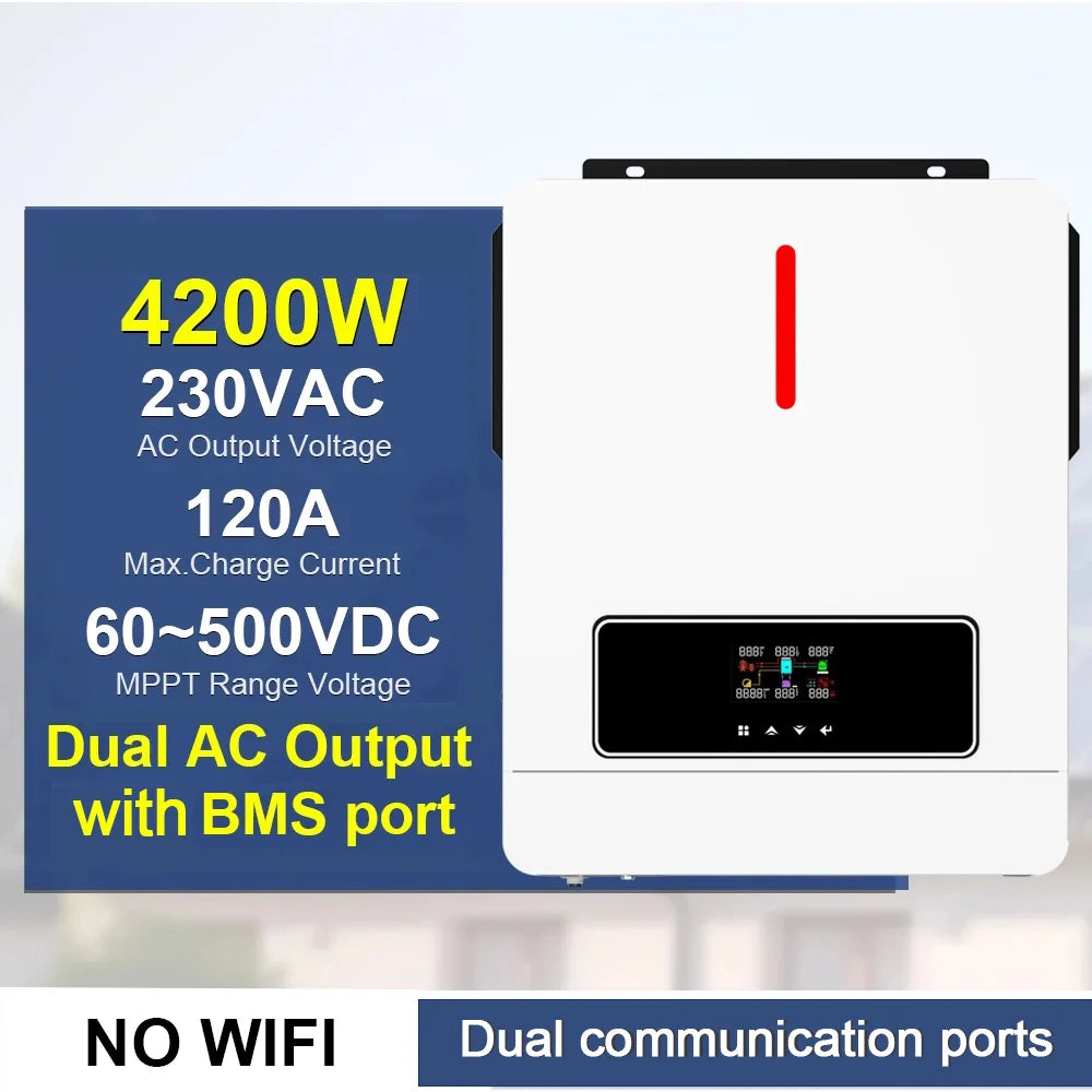 Invertor solar cu ieșire dublă On/Off Grid 4.2KW 24V 6.2KW 48V 120A cu regulator de încărcare solar MPPT Invertor hibrid cu undă sinusoială pură