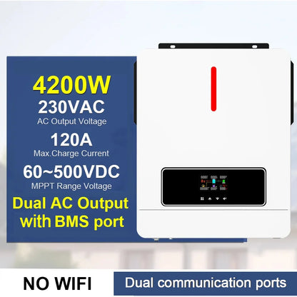 Invertor solar cu ieșire dublă On/Off Grid 4.2KW 24V 6.2KW 48V 120A cu regulator de încărcare solar MPPT Invertor hibrid cu undă sinusoială pură