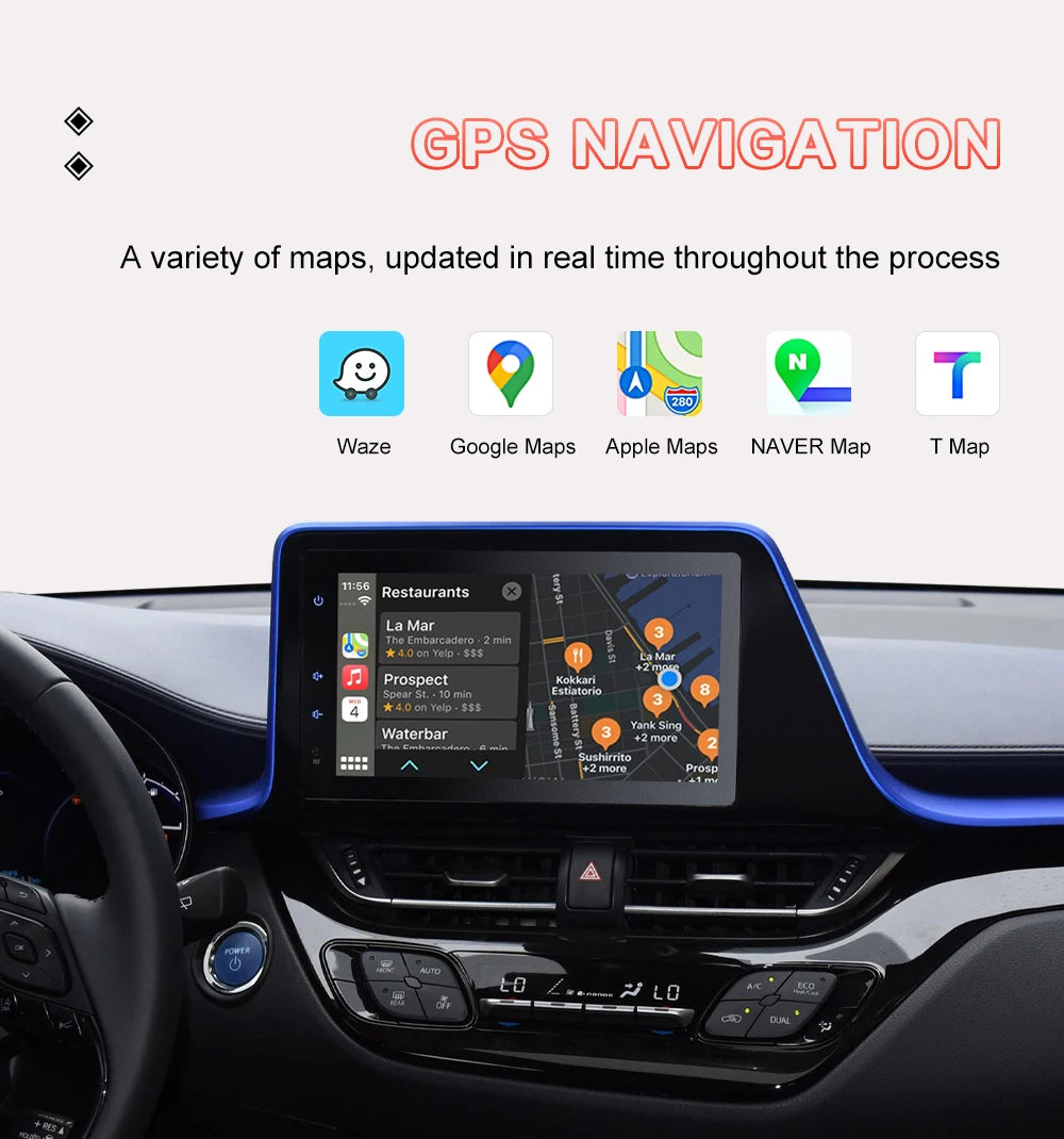 Carplay sans fil Android Auto pour Toyota 2014-2019 Tundra/Highlander/Tacoma/4Runner/Prius/Land Cruiser/Avalon/CH-R/Sienna