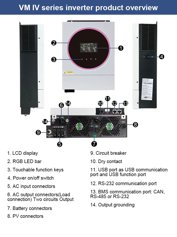 4KW 6KW Off Grid Hybrid Solar Inverter Max.Charge Current 120A Built in MPPT Pure Sine Wave 230VAC Output Battery Voltage 24V48V